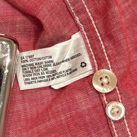 GAPkids LS Chambray Carmine Red roll up Sleeves Cotton Shirt Boy Sz M - Picture 8 of 11